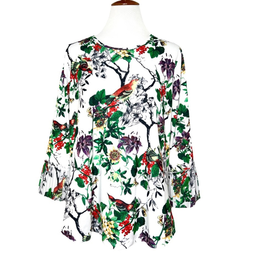 SOLD-Multiples White Floral Bird Print Top - Picture 1 of 9
